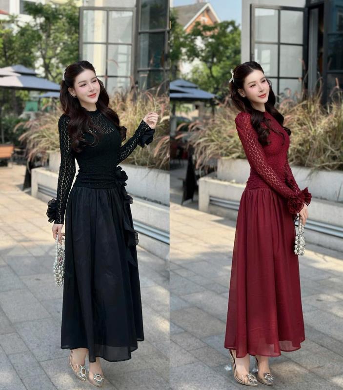  Váy Dự Tiệc Bigsize Thiết Kế Tay Dài Chất Liệu Ren Phối Voan Tơ Gắn Hoa Và Tay Bigsize Từ 55 Đến 90 Women Nữ Dress Kem  ren đuôi cá đầm slay ăn cưới che bắp tay sang chảnh big size cho body phối lưới 
