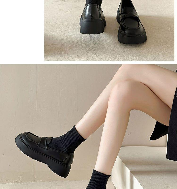 Product Introduction of British Style Women's Leather Shoes 2023 Summer Autumn New Thick-Soled Black Loafers Retro Slip-On Mary Jane Shoes nam 23