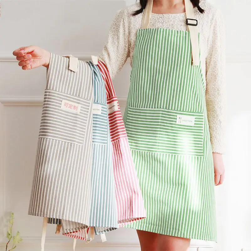 New Cotton and Linen Apron Household Women's Kitchen Cooking Fresh Thin Breathable Type Work Clothes Cotton and Linen Apron Milk Tea pizza hut apron corset