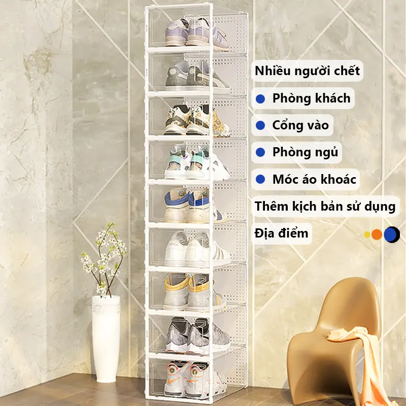 COLORFUL Hộp Đựng Giày Nắp Nhựa Cứng, Hộp Để Giày Dép Cửa Nắp Ngang Lắp Ghép Thông Minh Chịu Lực 7