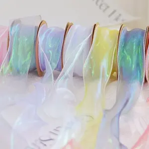 [4CM X 9 METER] PITA FISHTAIL HOLOGRAM KOREA KOREAN ORGANZA PREMIUM PITA KADO BUNGA BUKET DEKORASI PITA GLOSSY Hadiah Roll