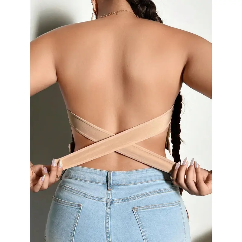 1pc Women Strapless Elegant Breathable Comfortable Crisscross Back Bandeau Bra Womenswear Piece 1