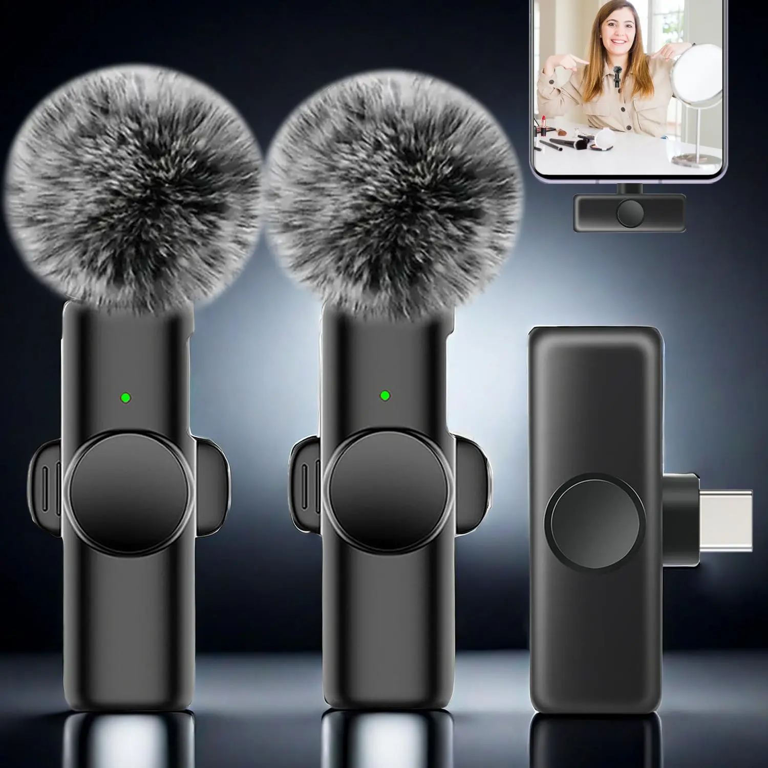 Wireless Lavalier Microphone, USB Rechargeable Wireless Microphone, Noise Reduction Microphone for Video Recording Interview Podcast Vlog, Audio