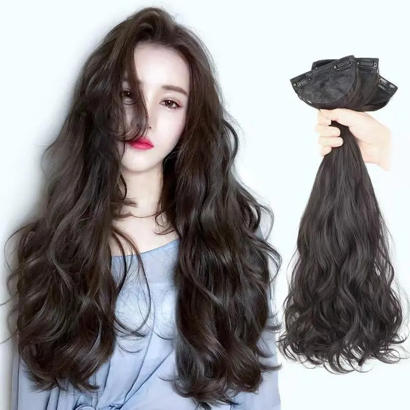 Women Patch Invisible Seamless Hair Extension Piece Air Perm Curly Hair Simulation Fluffy Long Wig Piece Hair Clip Extension