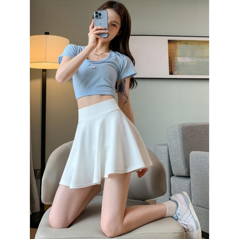 Elastic Waist Pleated Skirt Large Size Extra Short Bubble Non-Lined Stretch Skirt Pleated Skirt for Plump Girls Womenswear Bottom Lingerie Comfort 2