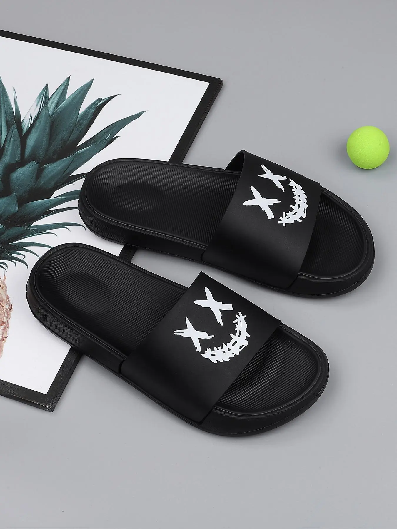 Men's Colorblock Print Slides, Casual Comfortable Breathable Non-slip Slippers, Fashionable Slippers for Indoor & Outdoor Wear