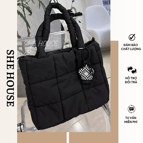  Túi xách  Nữ  Đeo Vai  tote phao cá tính đi học đi chơi đẹp đựng đồ thoải mái vừa tập A4 và lap kèm móc khoá ngẫu nhiên . Có đen và trắng Kem 