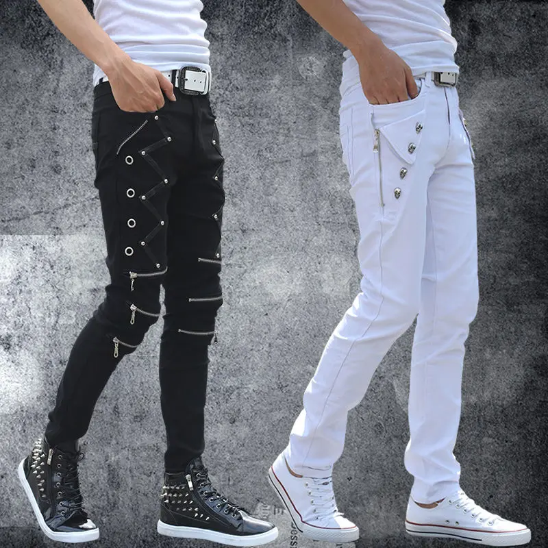 Seluar Kurus Sesuai Langsing, Gaya Korea, Untuk Lelaki, Seluar Kasual Musim Panas Bergaya, dengan Zip, Seluar Ketat Putih, Overall, Seluar Lelaki