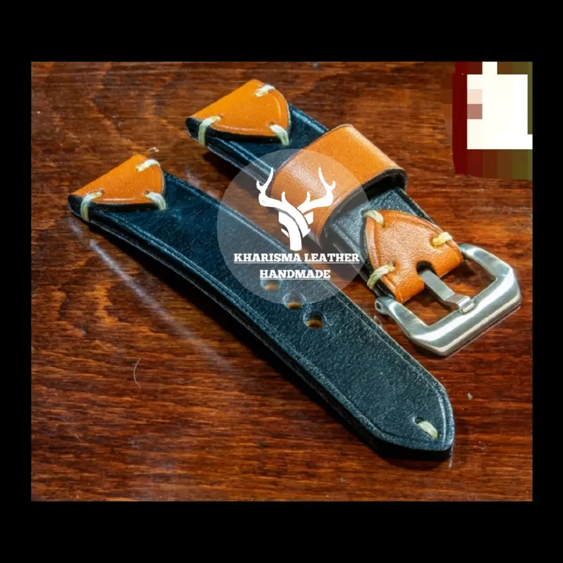 strap jam tangan kulit original/ strap jam tangan kulit variasi 049 Tali Coklat Hitam 0