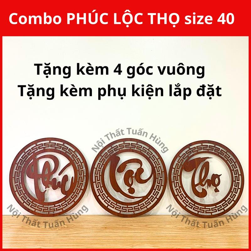 Combo Phúc Lộc THọ trang trí ban thờ size 40 Gỗ Tặng kèm 4 góc Decor Phòng Tranh
