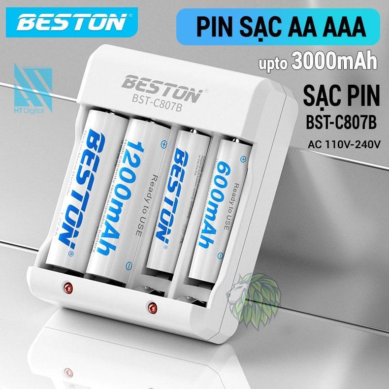 Sạc Pin AA AAA C807B Beston Kèm Pin Sạc Dung Lượng Cao Dùng Cho Micro, Remote, Đồ Chơi Trẻ Em, Loa, Đèn Pin Pin Tiểu Mobile