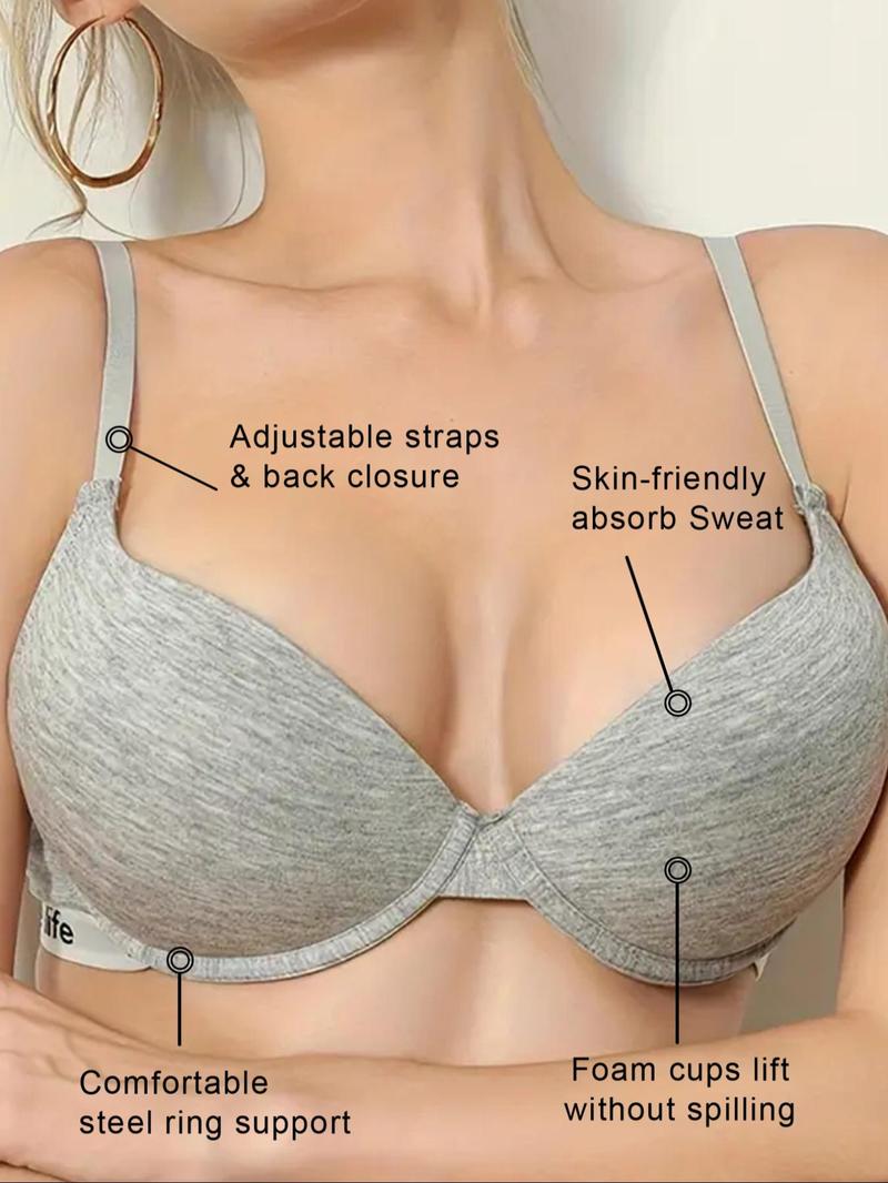 Product Introduction of Women's Letter Tape Push Up Bra, Casual Comfy Breathable Adjustable Strap Underwire Bra, Ladies Lingerie for All Seasons 3