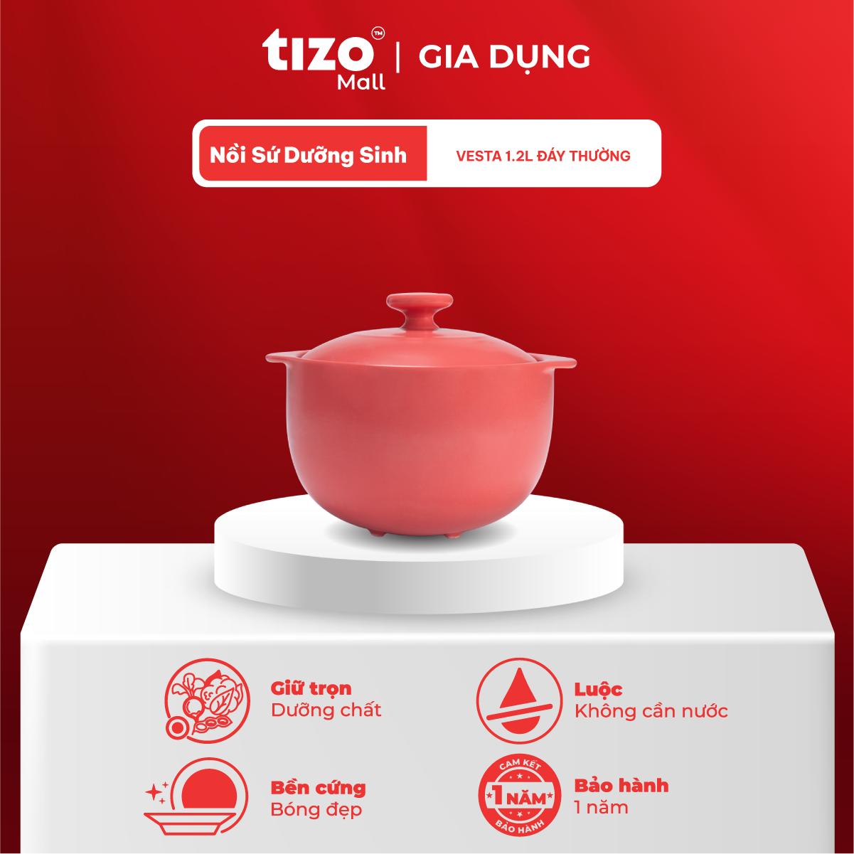 Nồi sứ dưỡng sinh Healthy Cook Vesta (Nồi cạn) 1.2L và nắp dùng cho bếp gas/ hồng ngoại (Tùy chọn màu sắc)