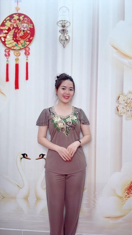 Product Introduction of A55 Đồ bộ thun nữ trung niên áo thêu hoa, tay cánh tiên hai tầng Women thương hiệu đồ bộ Hải Sơn 16
