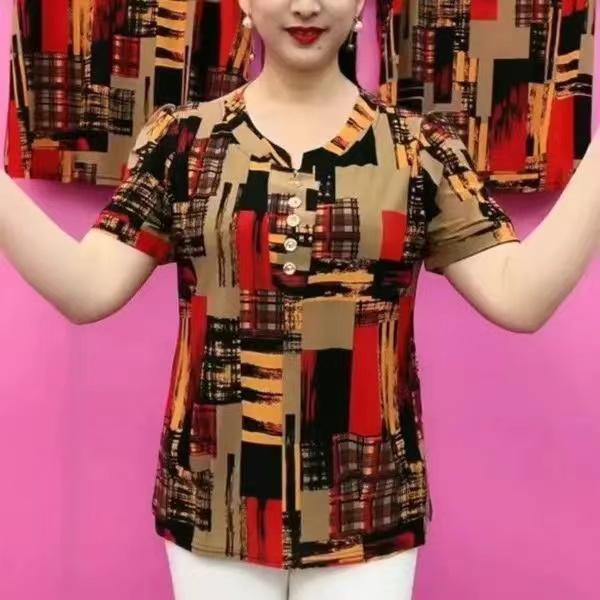 Product Introduction of 2024 Summer Fashion New Ice Silk Middle-Aged and Elderly Two-Piece Short Sleeve Stretch Casual Women's Clothing Loose and Comfortable Mom Suit 8