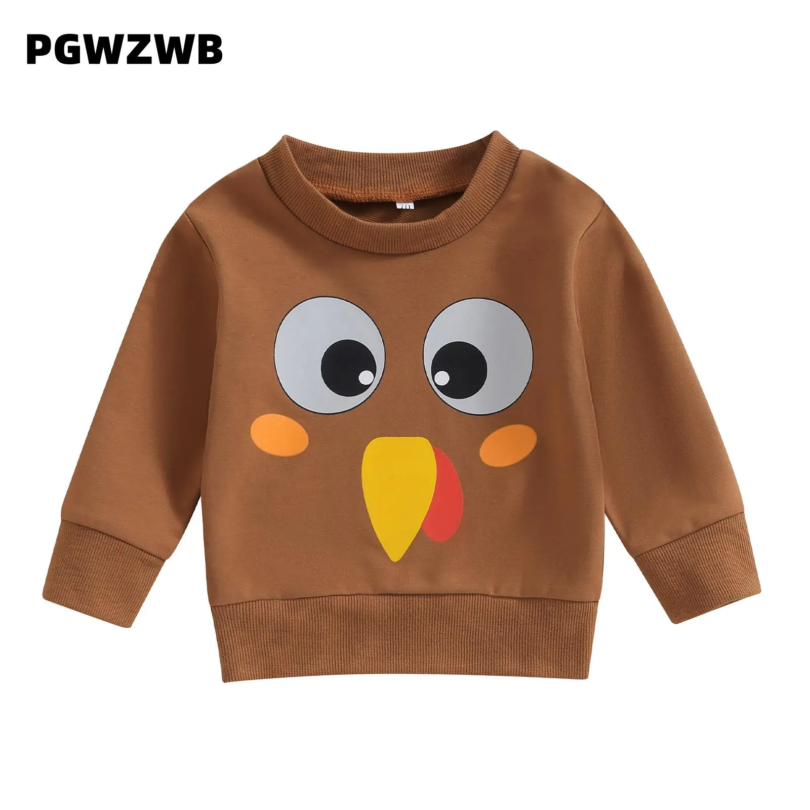 Thanksgiving Baby Sweatshirt, Long Sleeve Cartoon Turkey Print Hoodie