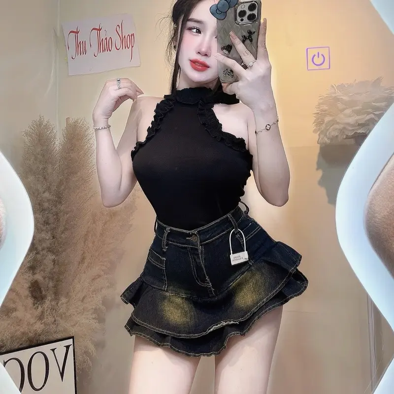 ÁO 3 LỖ YẾM PHỐI BÈO CÓ KÈM MÚT ĐỆM FOM CROPTOP Nữ 4