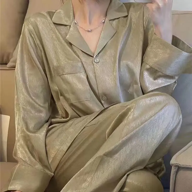 Pure desire for advanced sense of simple long-sleeved pajamas new style home service leisure thin trousers set in spring and autumn