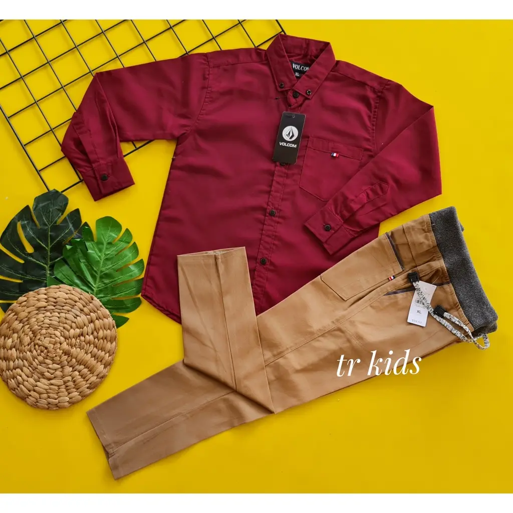 Gratis Ongkir / Setelan Kemeja Polos Anak Cowok Lengan Panjang Celana Chinos Panjang Keren Usia 2-12 Tahun produk terbaru