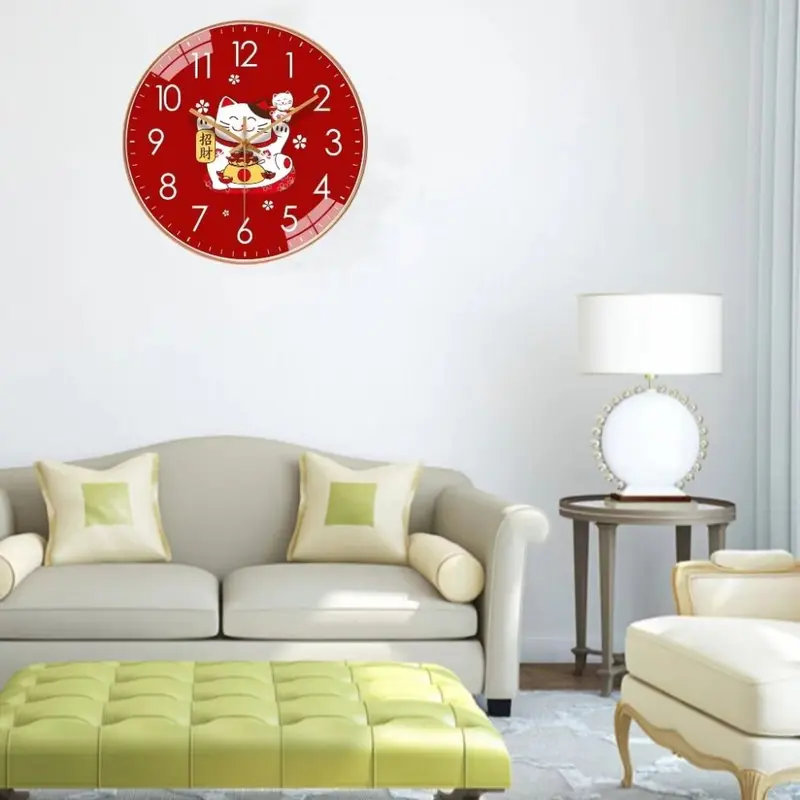 Đồng Hồ Treo Tường Gia Dụng, Thiết Kế May Mắn Chất Lượng Cao, Thời Trang Đơn Giản, Im Lặng, Màu Đỏ Dễ Thương, Thích Hợp Để Đồ Trang Trí Phòng Khách, Kích Thước 8 Inch, Đồ Trang Trí Nội Thất 5