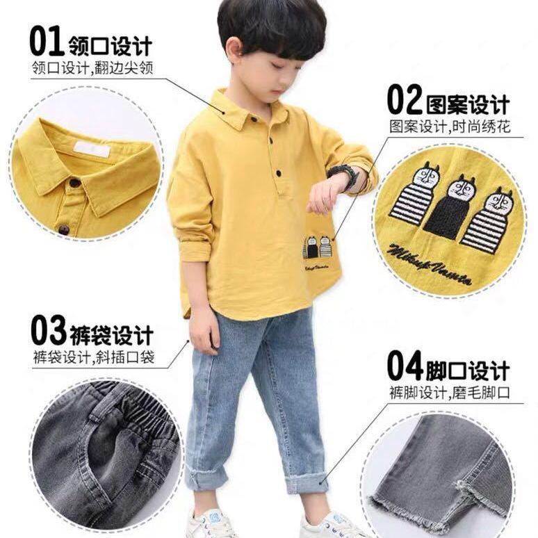 Bộ Đồ Bé Trai Và Trẻ Em, Bộ Sưu Tập Mùa Xuân Và Mùa Thu, Hàng Mới Về Năm 2024, Thích Hợp Cho Trẻ Em Trung Bình Và Lớn Và Trẻ Nhỏ, Áo Sơ Mi Dài Tay, Quần Jean, Bộ Đồ Hai Mảnh, Thời Trang 7