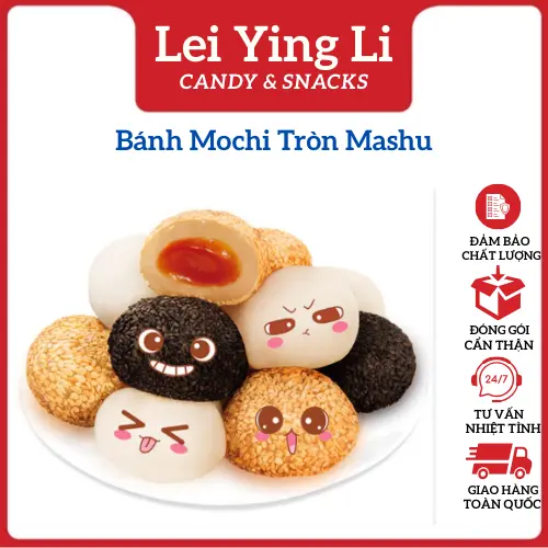 Bánh mochi tròn, phủ mè, bánh dẻo Mashu có nhân các vị (giao ngẫu nhiên) - Bánh Kẹo Ăn Vặt Lei Ying Li
