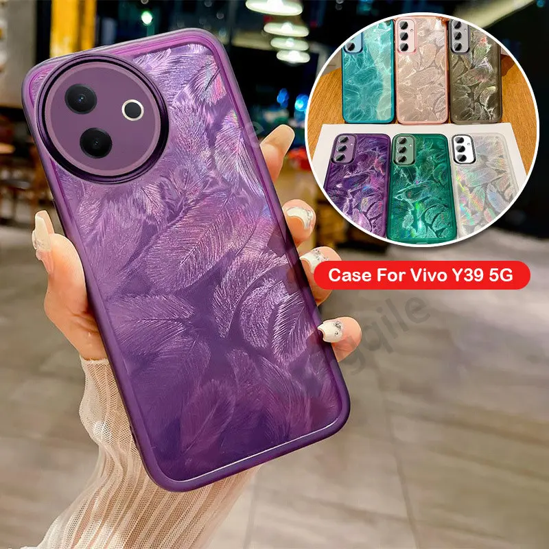 Case For Vivo Y39 5G VivoY39 Y 39 2025 Phone Casing Back Cover Glitter Soft TPU Silicone Bling Feather Pattern Shockproof Bumper Camera Lens Protect