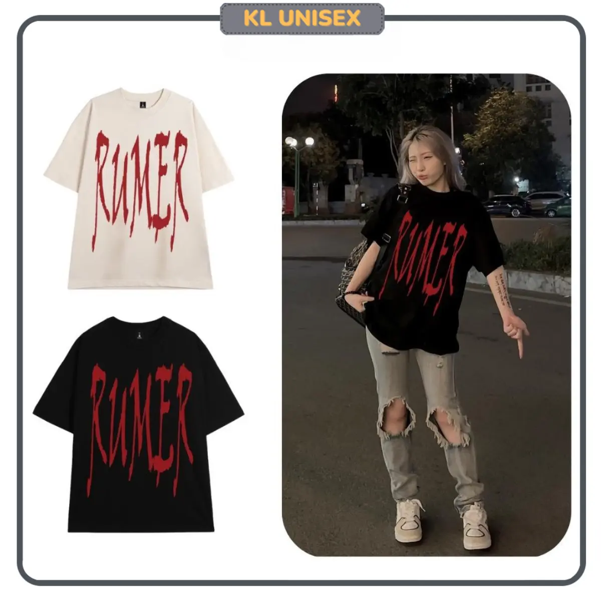 Áo thun cổ tròn RUMER nam nữ, áo thun KL Unisex