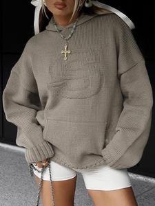 Women's Letter Print Drop Shoulder Hoodie, Casual Long Sleeve Kangaroo Pocket Jumper Hooded Sweater for Fall & Winter, Women's Knitwear Clothes for Daily Wear