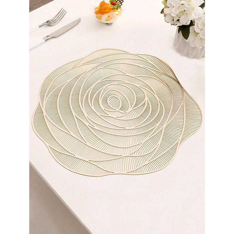 8pcs/set Gold Hollowed-out Rose Pvc Place Mats And Coasters, Washable, Easy To Clean, Wipeable, Slip-resistant, Heat-resistant, Suitable For Dining Table, Holiday, Wedding, Party Decoration Tableware 8