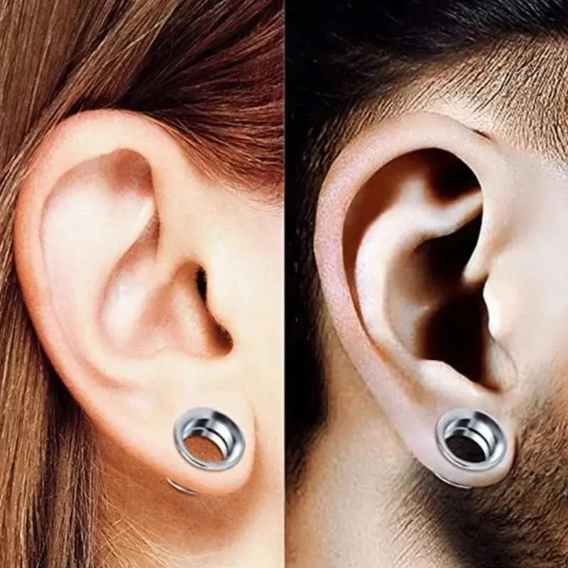 Anting Piercing Plug Telinga Stainless Steel Terowongan Hitam Silver Perhiasan Titanium Earrings Earrings Aksesoris