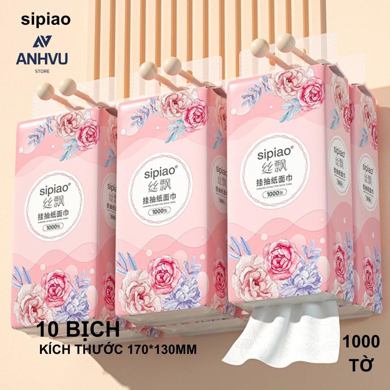 Thùng 10 bịch giấy SIPAO treo đa năng hoa hồng 4 lớp mỗi bịch 1000 tờ