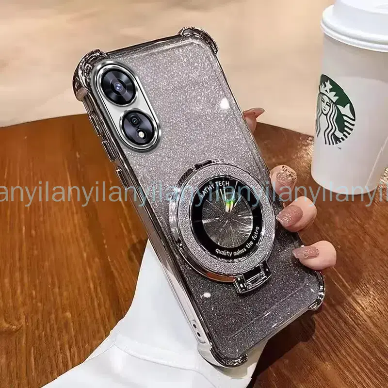 Ốp Chống Sốc, Dành Cho OPPO A58 A78 4G 5G, Bốn Góc, Ốp Điện Thoại Chống Sốc, Mạ Ốp Lấp Lánh, Hút Từ Tính, Che Phủ Toàn Bộ, Có Giá Đỡ 6