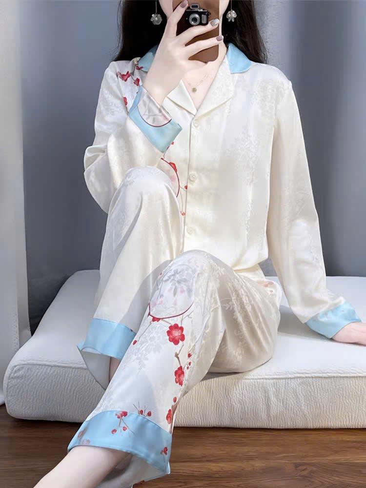 Product Introduction of Đồ Bộ Nữ Pijama Bộ Lụa latin Tay Dài cổ sơ mi T5 4