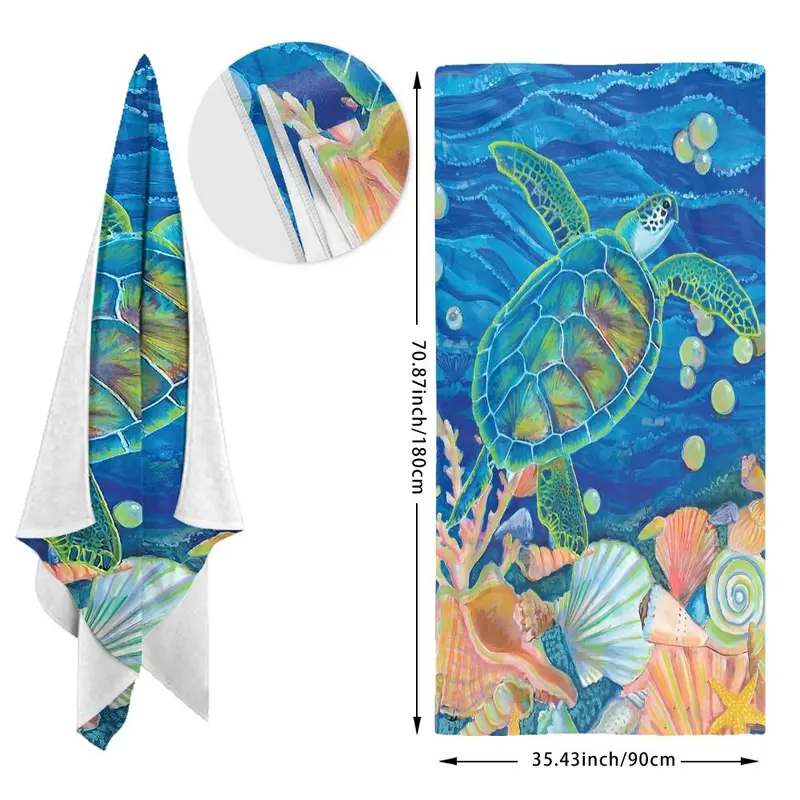 Sea Life Pattern Beach Towel, Soft Quick Drying Towel, Multipurpose Travel Towel for Swimming, Yoga, Surfing, Camping 2