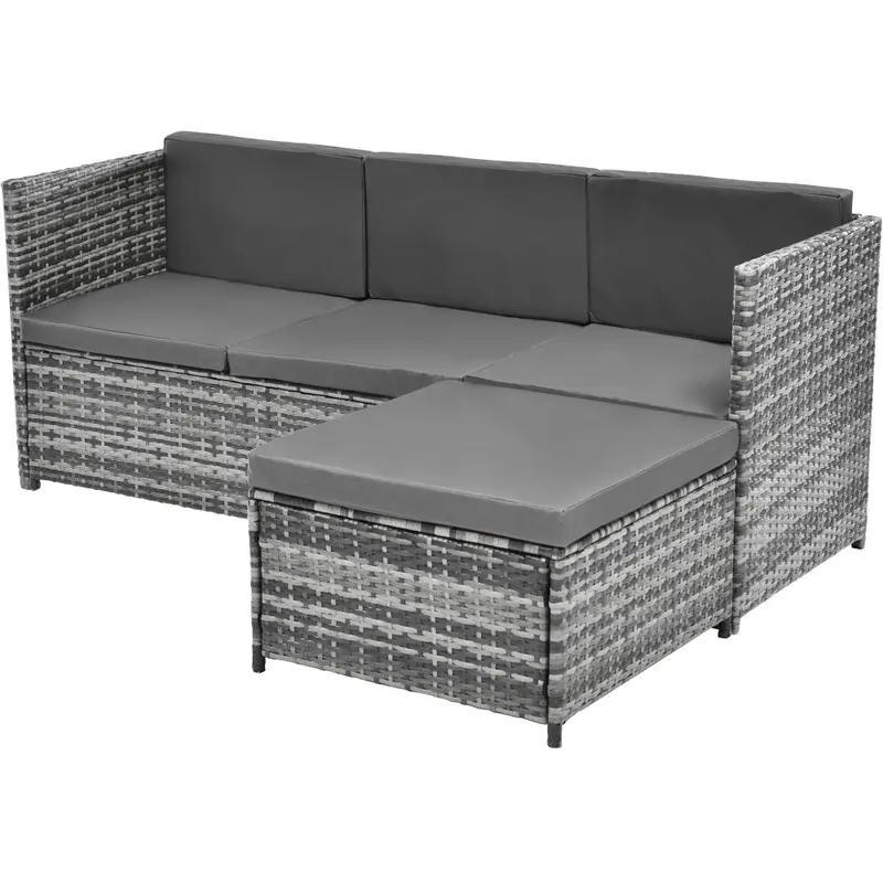 All-Weather Rattan Outdoor Furniture Set - Silver Wicker Sectional Sofa with Coffee Table & Machine-Washable Cushions, Patio Conversation Set for Garden, Balcony or Deck Couches 8