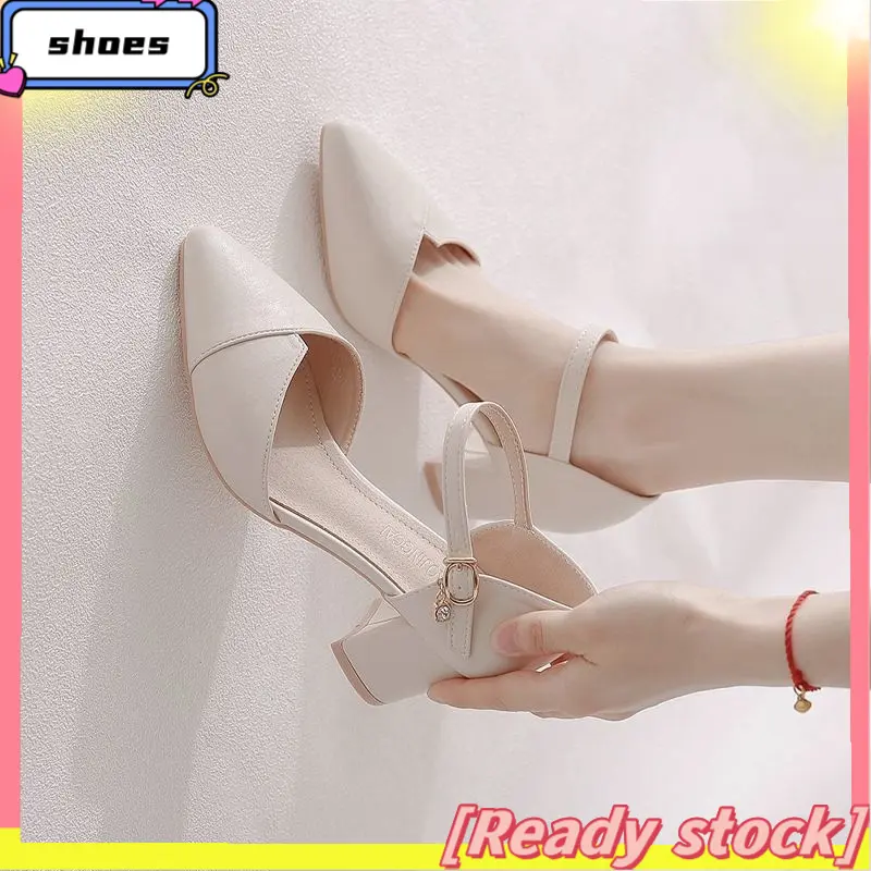 Women's single shoes with a line with a bun head sandals with fashion temperament chunky heels