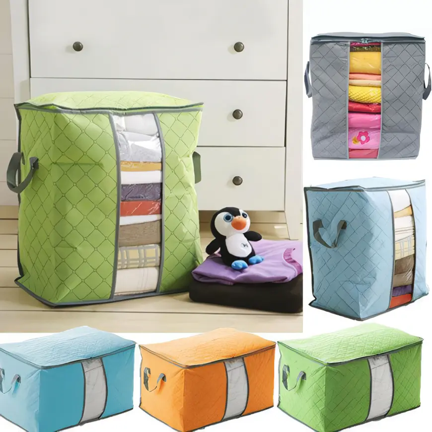 BISA COD H258 Storage Box Bag Organizer Tempat Penyimpanan Pakaian dan Selimut Dengan Ritsleting Kain Resleting