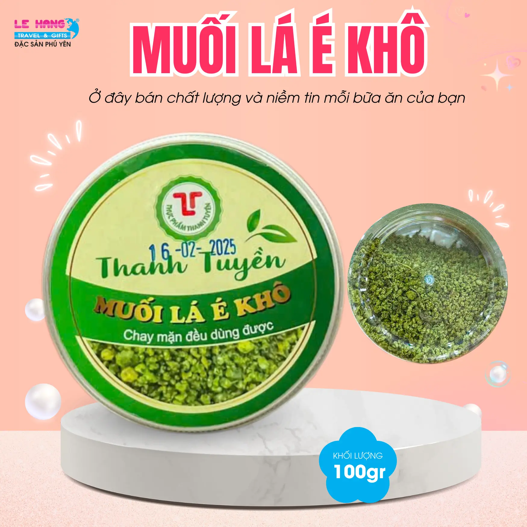 Muối lá é khô Thanh Tuyền, chay mặn đều dùng được, 100g/hũ - Lê Hằng Gifts