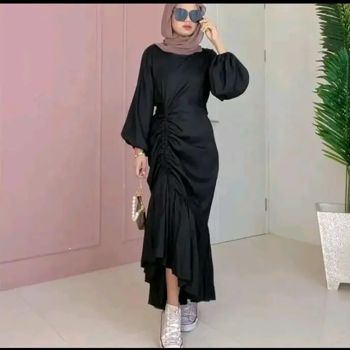 Gamis serut viral 2025// gamis abg // dress muslim // dress kondangan Polos Lembut Panjang