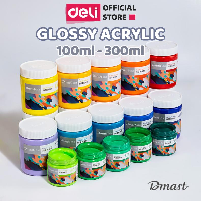 Hũ màu nước Glossy Acrylic Dmast x Deli - 100ml 300ml Màu sơn bóng chống nước bền màu, 36 màu tươi sáng basic, pastel, vintage - tô màu, vẽ tranh, DIY áo quần, chai lọ...
