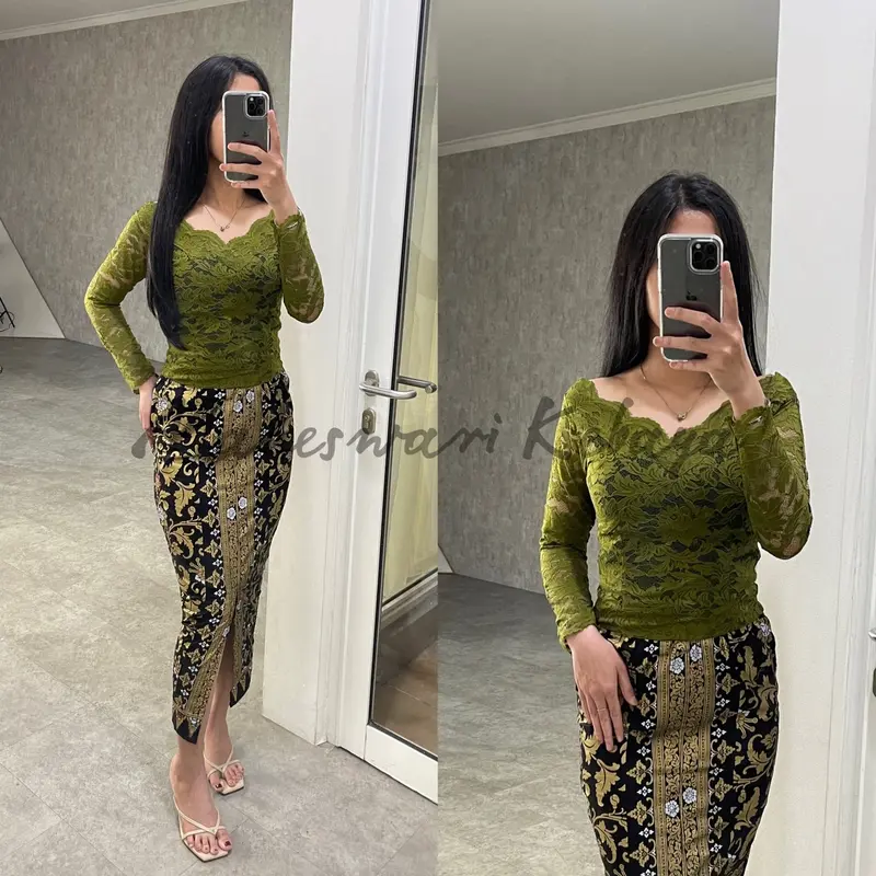 Kebaya Bali Set Brukat Sabrina Panjang Army 0