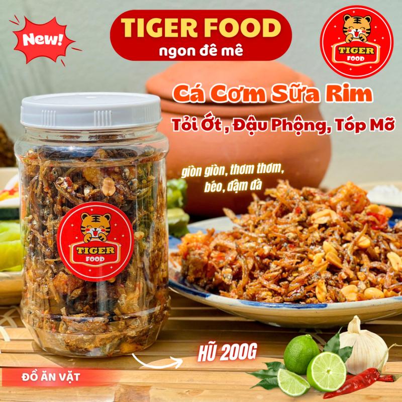 Cá Cơm Sữa Rim Tỏi Ớt + Tóp Mỡ + Đậu Phộng TIGER FOOD Cá cơm rim mắm tỏi đậm đà giòn thơm béo 200g dùng ăn vặt - ăn liền Snack Cay Thức Ăn
