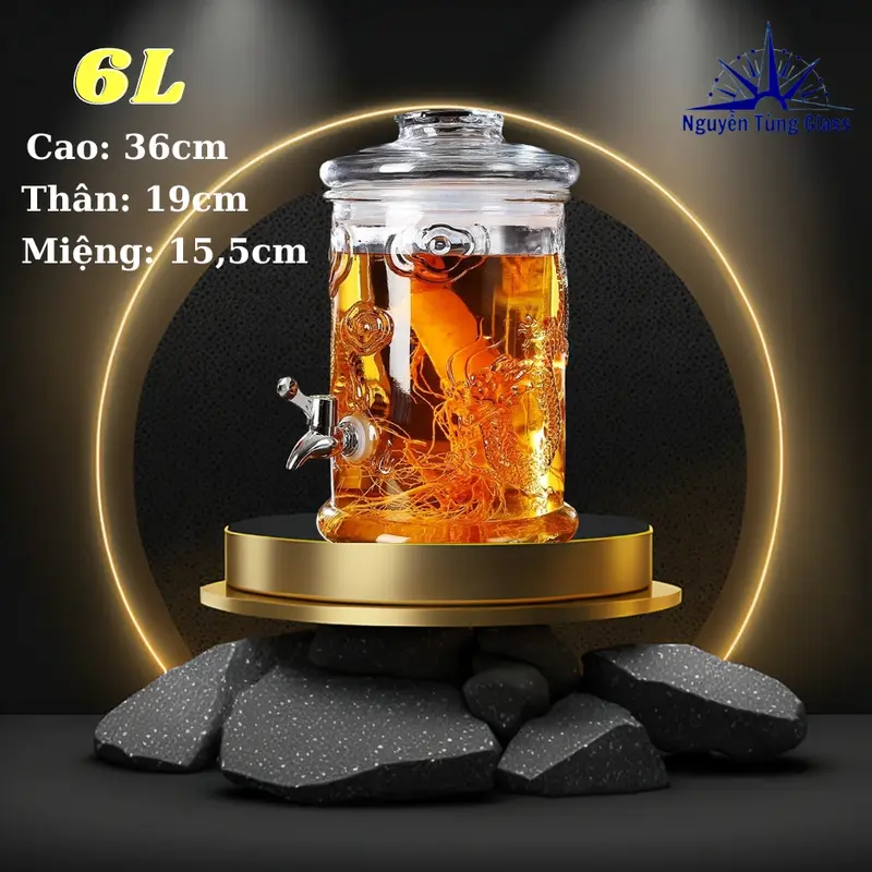 Bình Ngâm Thủy Tinh Dáng Trụ Có Hoa Văn Rồng 6 Lít  ( DUNG TÍCH THỰC 5.2 LÍT ) 5