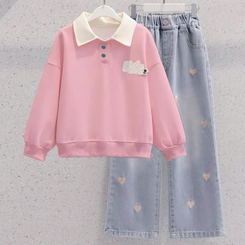  Bộ Set Áo Nỉ Baby Tim Hai Da  Mix Quần Jean Xuông Dài Hoạ Tiết Tim Cho Bé Gái - Hàng Mới Về - Hàng Việt Nam đồ thỏ 