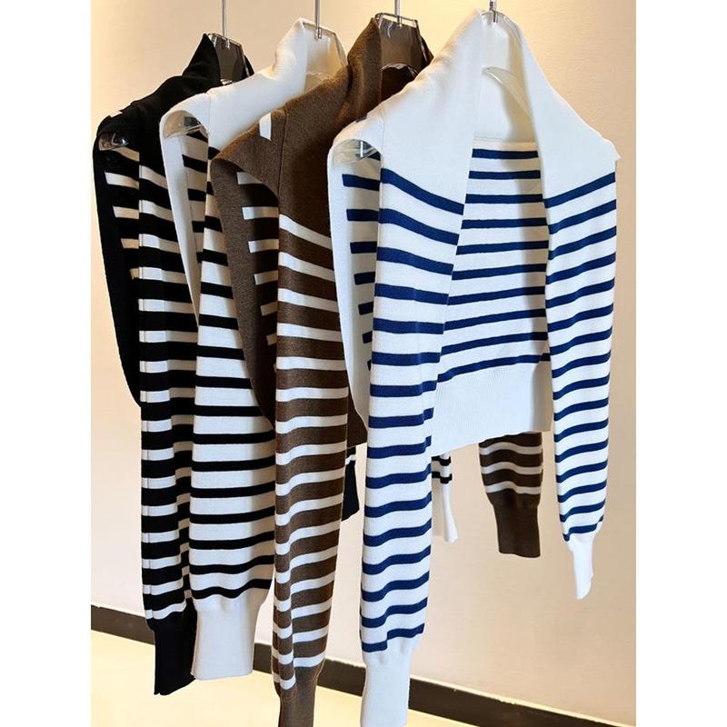 Khăn Quàng Choàng Dệt Kim, Sọc Đen Trắng, Khăn Quàng Cổ Nhỏ Đeo Vai Trên Cùng Của Phụ Nữ, Có Thể Đeo Làm Cổ Áo Giả, Thích Hợp Mặc Ngoài Trời