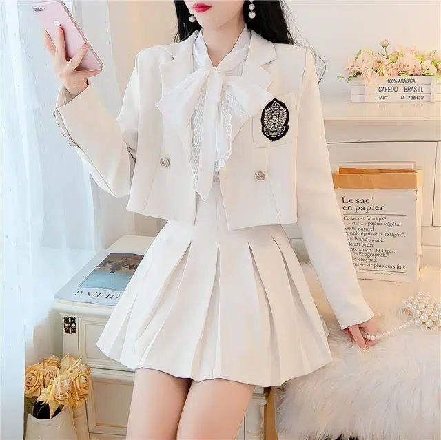 Product Introduction of Áo Khoác Vest Công Sở, Phong Cách Nhật Bản, Váy Xếp Ly, Thích Hợp Cho Mùa Xuân Và Mùa Thu, Trang Phục Thanh Lịch Và Nữ Tính, Bộ Đồ Hai Mảnh, Dành Cho Nữ Top Women Khuy 4