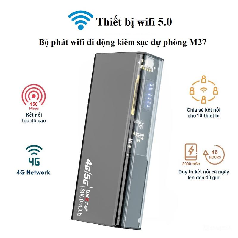 M27 - Bộ phát wifi từ sim 4G dùng liên tục tới 48 tiếng, pin 8000mAh