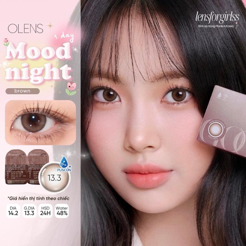 (OLENS) Lens 1 ngày | Kính áp tròng GIÃN TRÒNG - MOODNIGHT BROWN chính hãng KOREA | LENSFORGIRLSS