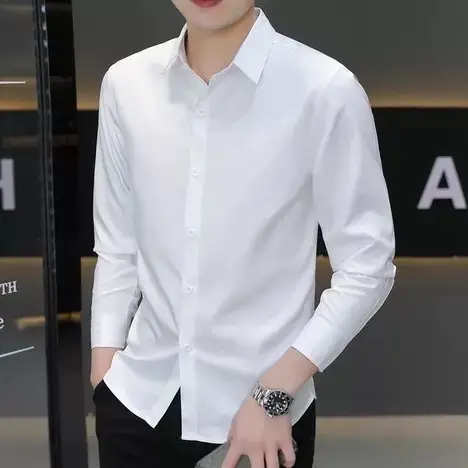 Áo sơ mi màu trơn form slimfit . Chất vải lụa Menswear co giản thấm hút tốt Nam